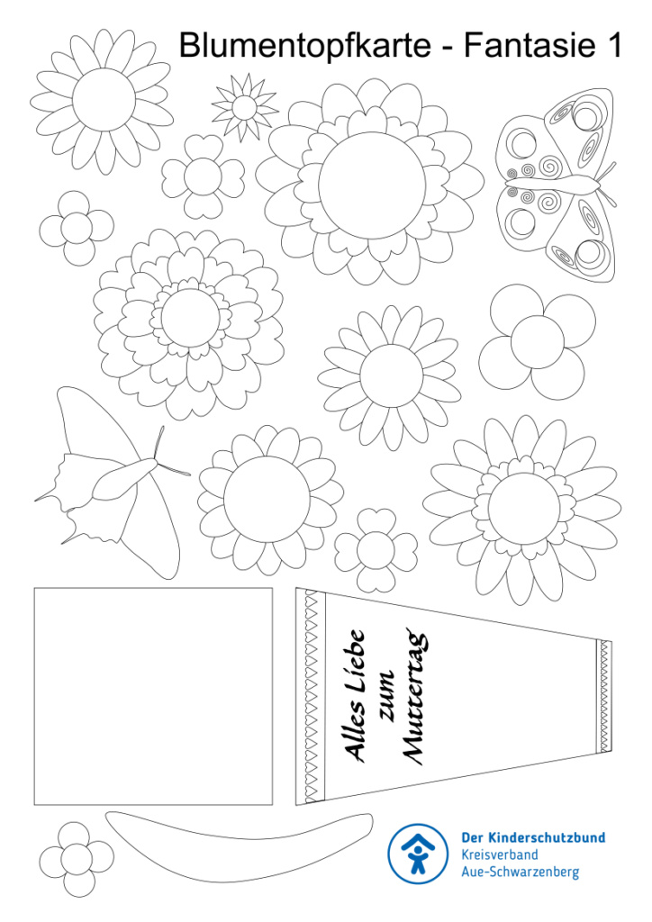 Bastelbogen Blumentopfkarte Seite 2 - Fantasie 1 zum Ausmalen