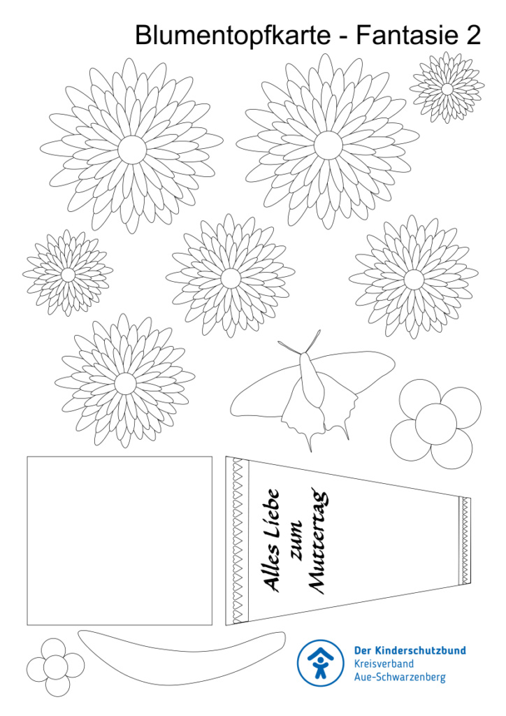 Bastelbogen Blumentopfkarte Seite 2 - Fantasie 2 zum Ausmalen
