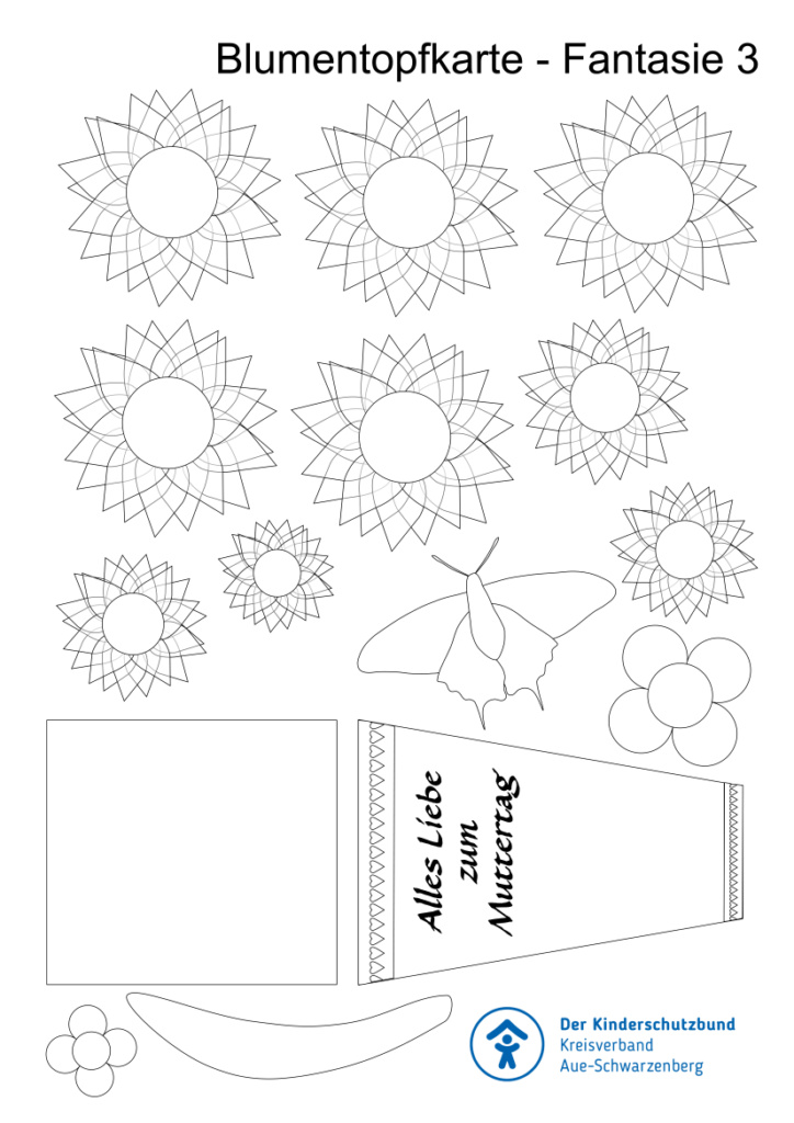 Bastelbogen Blumentopfkarte Seite 2 - Fantasie 3 zum Ausmalen
