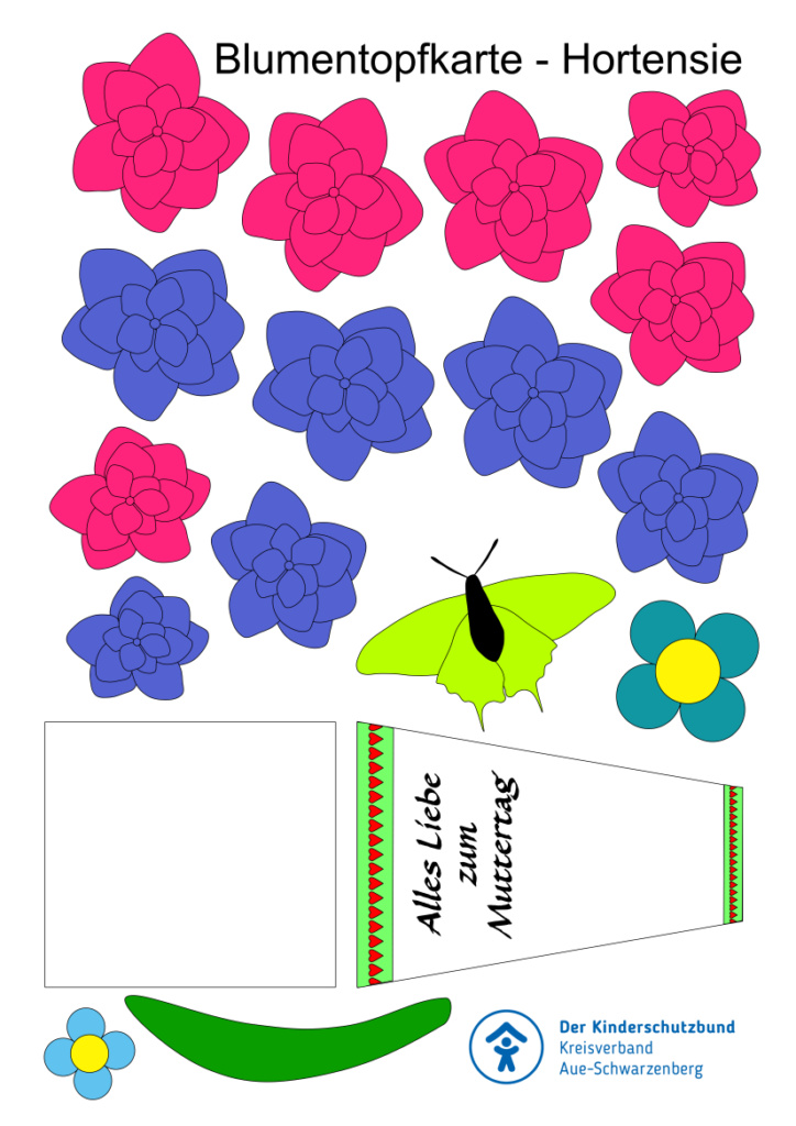 Bastelbogen Blumentopfkarte Seite 2 - Hortensie