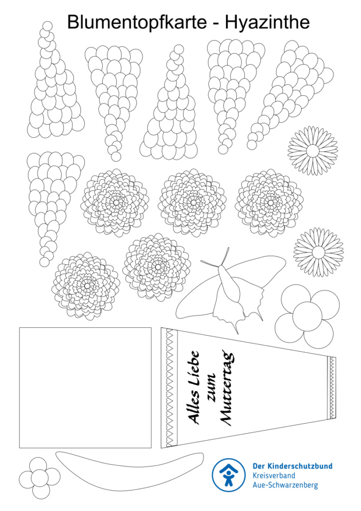 Bastelbogen Blumentopfkarte Seite 2 - Hyazinthe zum Ausmalen
