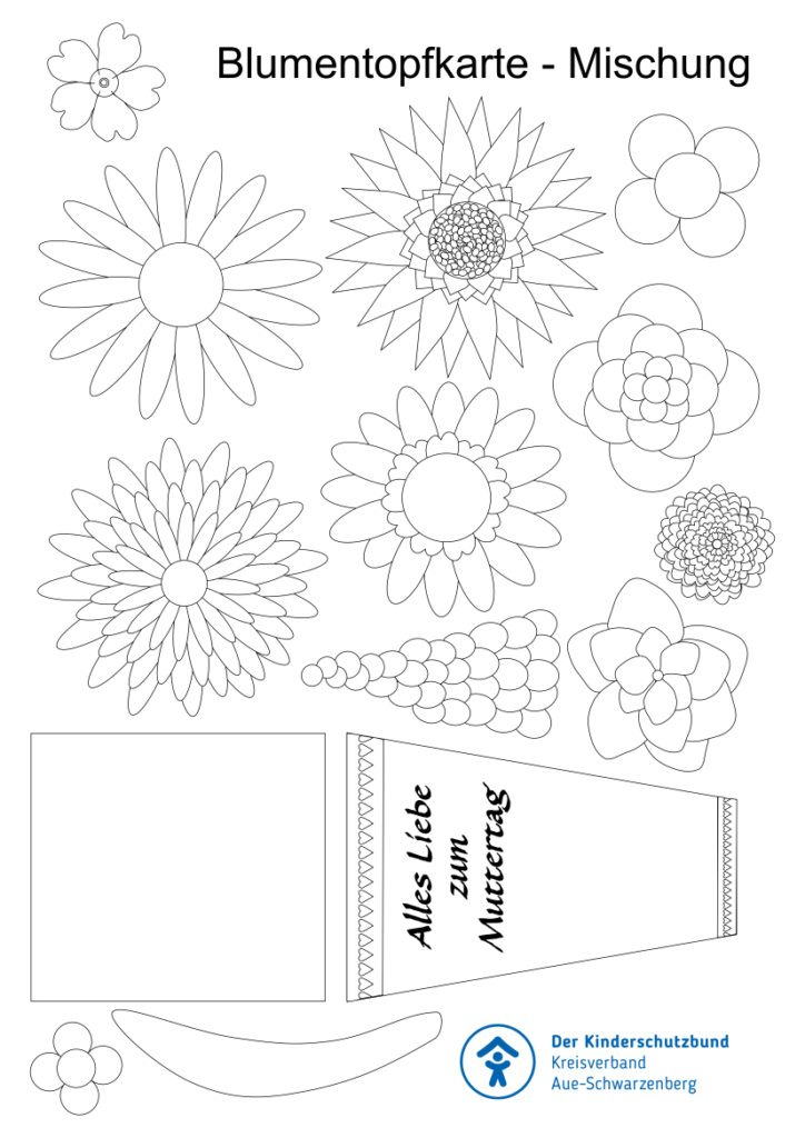 Bastelbogen Blumentopfkarte Seite 2 - Mischung zum Ausmalen