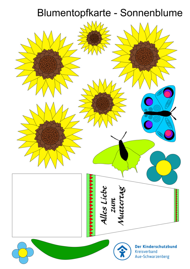 Bastelbogen Blumentopfkarte Seite 2 - Sonnenblume