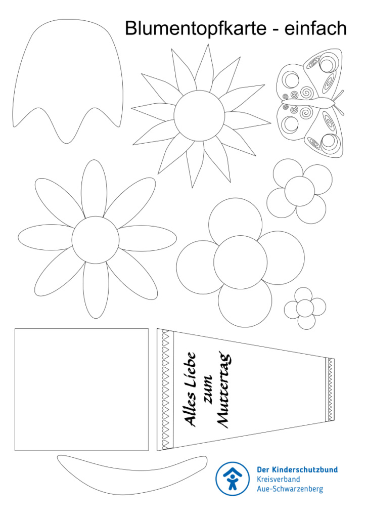 Bastelbogen Blumentopfkarte Seite 2 - einfach zum Ausmalen